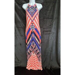 Mm Mm Mm Sleeveless Aztec Design Halter Style Maxi Dress Tie At Neck. Sz M